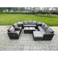 Fimous Wicker PE Rattan Sofa Set 11 Seater Outdoor Patio Garden Furniture Set with 2 Reclining Chairs Coffee Table 2 Side Tables in Dark Grey