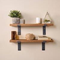 Off the Grain Wooden Oak Shelves Pack of 2 with Brackets - 70cm in Dark Brown | Size: 70 cm x 15 cm