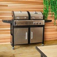 Charles Bentley 2+1 Burner Gas Grill & Charcoal Grill BBQ 147.5 x 52 x 110cm in Black | Size: 147.5 x 52 x 110 cm