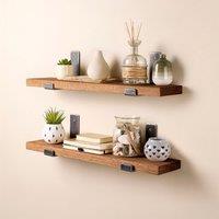 Off the Grain Oak Shelves Pack of 2 with Brackets - 60cm in Brown | Size: 60 cm x 15 cm