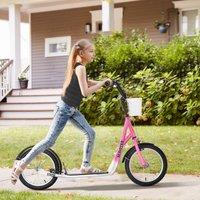 HOMCOM Kids Scooter Teen Ride On Children Scooter 16 Inflatable Rubber Tyres in Pink