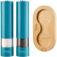 Cooks Professional Electric Salt & Pepper Mill Automatic Grinder with Bamboo Base in Teal