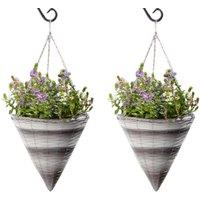 Marco Paul Garden Hanging Flower Basket 14" Rattan Effect Cone in Grey
