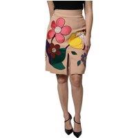 Dolce & Gabbana Women's High Waist Floral Embroidered Pencil Skirt in Beige | Size: 40