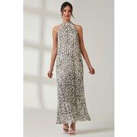 Jolie Moi Women's Abstract Halter Neck Pleated Maxi Dress | Size: 10