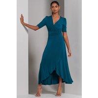Jolie Moi Women's Olana Jersey Frill Hem Maxi Dress in Teal | Size: 10