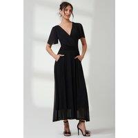 Jolie Moi Women's Angel Sleeve Mesh Maxi Dress in Black | Size: 8