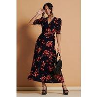 Jolie Moi Women's Qaliyah Wrap Front Mesh Maxi Dress in Dark Navy | Size: 8