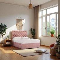 Knight Sleep Athens Plush Bed Set With Mattress, 2 Drawers Same Side & 24Headboard in Pink | Size: Small Double