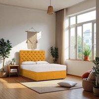 Knight Sleep Athens Plush Bed Set With Mattress, 2 Drawers Same Side & 24Headboard in Mustard | Size: Small Single
