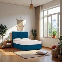 Knight Sleep Athens Plush Bed Set With Mattress, 2 Drawers Same Side & 24Headboard in Navy | Size: Single