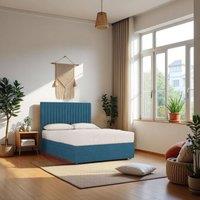 Knight Sleep Athens Plush Bed Set With Mattress, 2 Drawers Same Side & 24Headboard in Light Blue | Size: Small Double