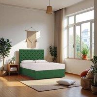 Knight Sleep Athens Plush Bed Set With Mattress, 2 Drawers Same Side & 24Headboard in Emerald | Size: Double