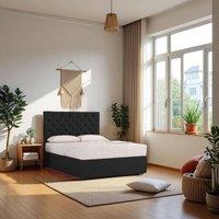 Knight Sleep Athens Plush Bed Set With Mattress, 2 Drawers Same Side & 24Headboard in Black | Size: Double