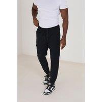 Brave Soul Men's Cotton Linen Blend Cargo Trousers in Navy | Size: 34R