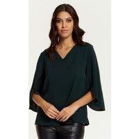 HOXTON GAL Women's Oversized V Neck Top with Split Sleeves in Green | Size: 8-10