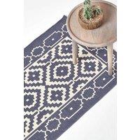 Homescapes Halmstad Scandi Style Cotton Printed Rug, 66 x 200 cm in Blue | Size: 66 cm x 200 cm