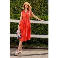 Lisa Tan Tie Shoulder Pleated Cotton Dress
