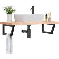 Berkfield Home Basin Shelf Wall Mounted Steel & Solid Wood Beech in Brown