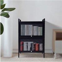 Living and Home Black Steel File Cabinet with Transparent Flip-Up Door