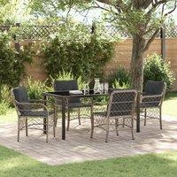 5 Piece Garden Dining Set with Cushions Light Grey Poly Rattan