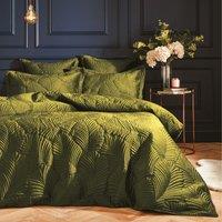 Paoletti Palmeria Quilted Velvet Duvet Cover Set in Green | Size: Single