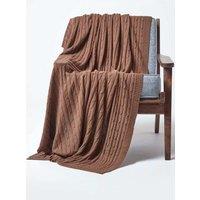 Homescapes Cotton Cable Knit Throw Soft & Cosy Vintage Blanket in Chocolate | Size: 150 cm x 200 cm