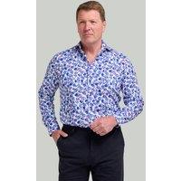 Double TWO Men's White & Blue Floral Print Cotton Shirt | Size: 4XL