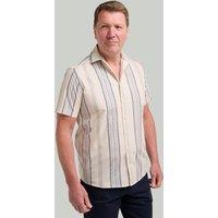 Double TWO Men's Beige Pattern Stripe Short Sleeve Shirt | Size: 3XL