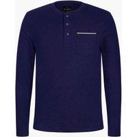Enorsia Men's Textured Jersey Long Sleeve Henley T-Shirt in Navy | Size: 2XL