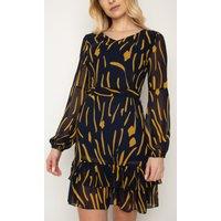 Cutie London Women's Flowy Chiffon Mini Dress with Elasticated Waist in Navy | Size: 8