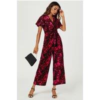 FS Collection Women's Pink Abstract Print Wrap Top Jumpsuit In Black | Size: XL