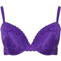 Yours Women's Floral Lace Padded T-Shirt Bra in Purple | Size: 40D
