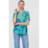 Izabel London Women's Floral Stud Detail Short Sleeve Blouse in Green | Size: 12