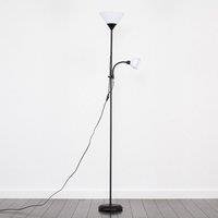 ValueLights Mozz Mother & Child Uplighter Floor Lamp with Side Lamp & LED Bulbs in Jet Black