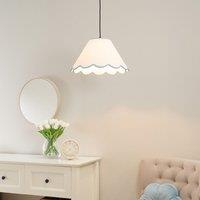 ValueLights Florie Natural Linen Small Taper Scallop Pastel Trim Lamp Shade & Bulb in Blue