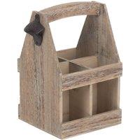 Red Hamper Wood Oak Effect 4 Beer Bottle Carrier with Bottle Opener in Brown