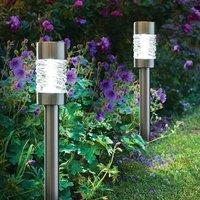 Marco Paul 3 Pack of Silver Stainless Steel Solar Powered Stake Lights 58cm in Metallic Silver