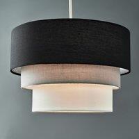 ValueLights Aztec Pair Three Tier Easy Fit Fabric Ceiling Lamp Shades with Bulbs in Black