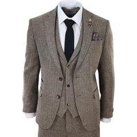 Infinity Leather Men's 3 Piece Tweed Suit Vintage Harringbone 1920s Retro Peaky Blinders in Brown | Size: 46R