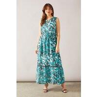 Wallis Women's Butterfly Tiered Sleeveless Maxi Dress in Turquoise | Size: 10