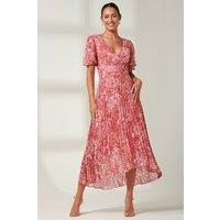 Jolie Moi Women's Olenna Angel Sleeve Pleated Chiffon Maxi in Red | Size: 16