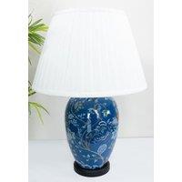 Downton Interiors Blue Ceramic Table Lamp with Pleated Shade | Size: Large