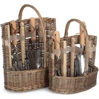 Wicker Set of 2 Garden Basket Antique Wash Deluxe Trug Tool Basket