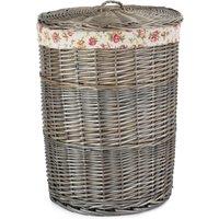 Red Hamper Cotton Lined Wicker Antique Wash Round Laundry Baskets in Grey
