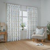 Wylder Meadow 100% Cotton Floral Pencil Pleat Curtain Pair in White | Size: 183 cm width x 229 cm drop
