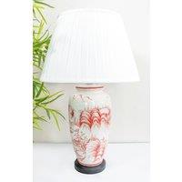 Downton Interiors Red Oriental Ceramic Table Lamp with Pleated Shade | Size: Large