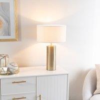 ValueLights Lexy Cream Boucle Shade with Antique Brass Dimmable Touch Table Lamp
