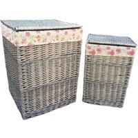 Red Hamper Set of 2 Cotton Lined Wicker Laundry Basket in Grey