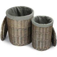 Red Hamper Set of 2 Antique Wash Round Linen Basket with Grey Sage Lining